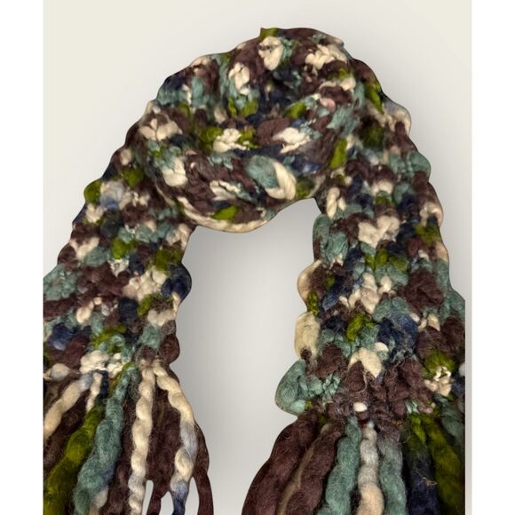 MICCO Scarf Chunky Cable Knit Wool Blend X-Long Blue/Green/Purple w Fringe Boho - Picture 2 of 13